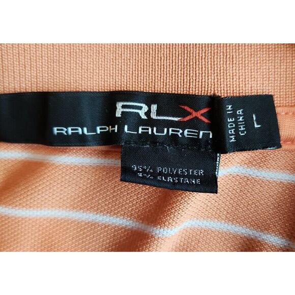 RLX Ralph Lauren Golf Polo Short Sleeve Orange White Striped Mens Size Large - Picture 5 of 6
